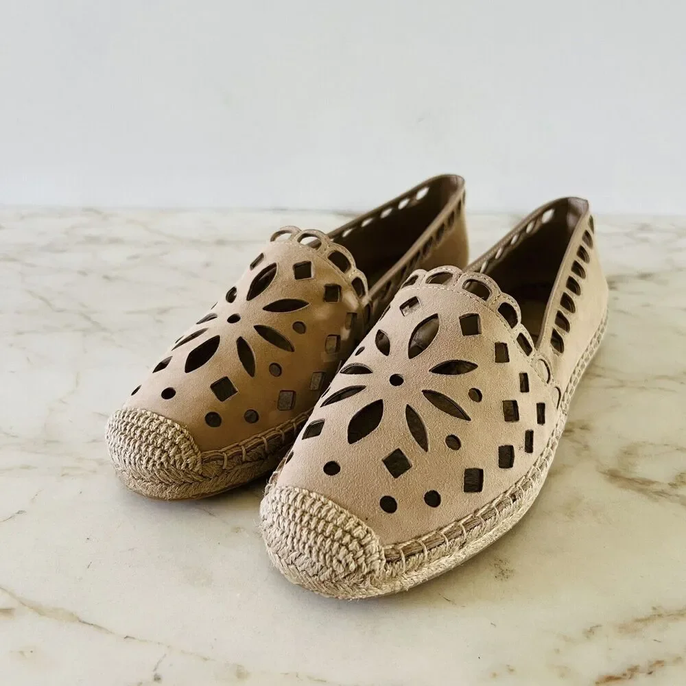 TORY BURCH May Desert Blush Tan Kid Suede Espadrille Flats - US 9.5